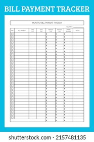 Monthly Bill Payment Tracker Notebbok Stock Vector (Royalty Free ...