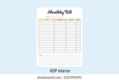 Monthly Bill Tracker Kdp Interior Template