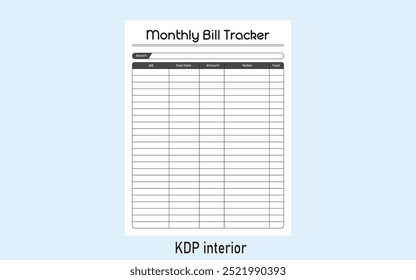 Monthly Bill Tracker Kdp Interior Template