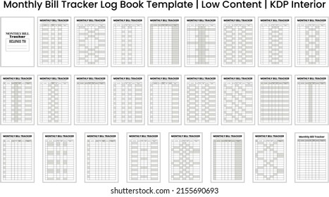 Monthly Bill Tracker Logbook Template, Monthly Bill Tracker Notebook Interior Template