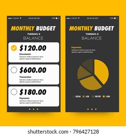 Monthly Budget App Ui UX Screens with Pie Chart