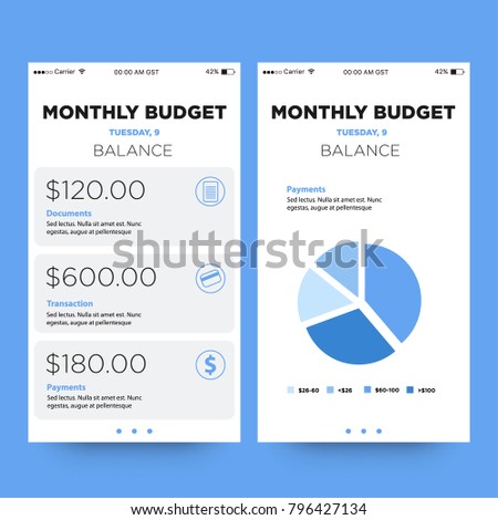 monthly budget app ui ux screens stock vector royalty free