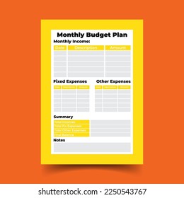 monthly budget plan template, monthly income plan