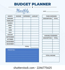 monthly budget planner concept printable template