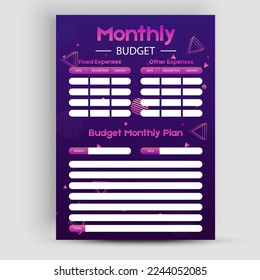 Monthly budget planner. Cute finance planner template with abstract details. Vector illustration