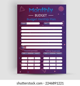 Monthly budget planner. Cute finance planner template with abstract details. Vector illustration