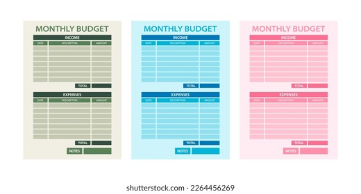 Monthly budget planner. Income and expense tracker. Account fixed and other expenses.