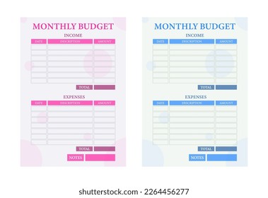 Monthly budget planner. Income and expense tracker. Account fixed and other expenses.