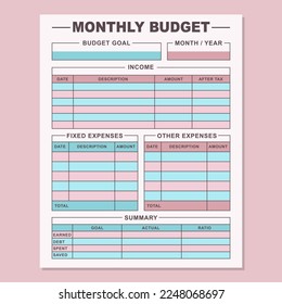 Monthly budget planning simple template. Vector illustration eps 10