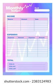 Monthly budget template, printable A4