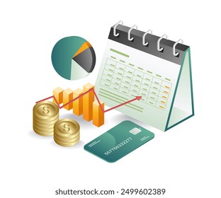 Monthly business financial analysis isometric illustraton