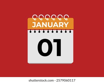 Monthly button  january 1 calendar, tear-off calendar animation for january 1 banner Illustration isolated vector sign symbol
