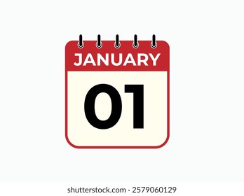Monthly button  january 1 calendar, tear-off calendar animation for january 1 banner Illustration isolated vector sign symbol
