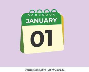 Monthly button  january 1 calendar, tear-off calendar animation for january 1 banner Illustration isolated vector sign symbol
