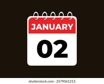 Monthly button  january 2 calendar, tear-off calendar animation for january 1 banner Illustration isolated vector sign symbol
