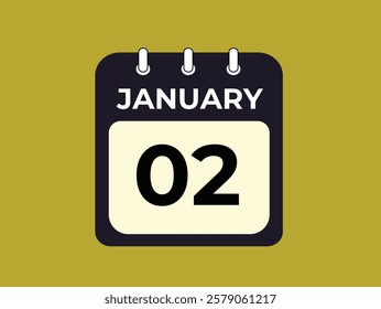 Monthly button  january 2 calendar, tear-off calendar animation for january 1 banner Illustration isolated vector sign symbol
