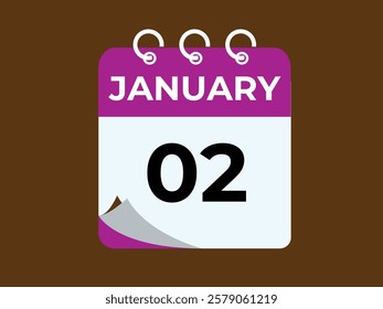 Monthly button  january 2 calendar, tear-off calendar animation for january 1 banner Illustration isolated vector sign symbol
