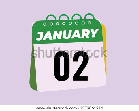 Monthly button  january 2 calendar, tear-off calendar animation for january 1 banner Illustration isolated vector sign symbol
