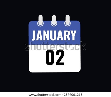 Monthly button  january 2 calendar, tear-off calendar animation for january 1 banner Illustration isolated vector sign symbol
