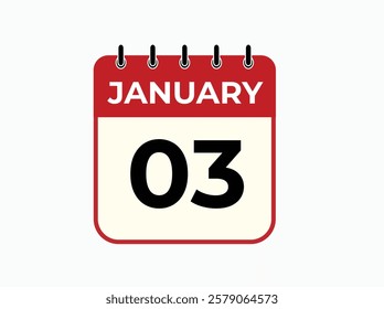 Monthly button  january 3 calendar, tear-off calendar animation for january 3 banner Illustration isolated vector sign symbol
