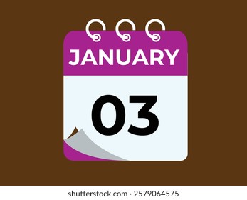 Monthly button  january 3 calendar, tear-off calendar animation for january 3 banner Illustration isolated vector sign symbol
