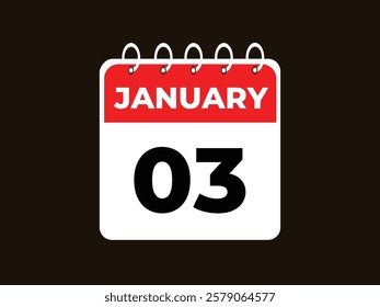 Monthly button  january 3 calendar, tear-off calendar animation for january 3 banner Illustration isolated vector sign symbol
