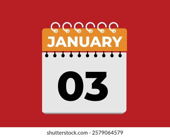 Monthly button  january 3 calendar, tear-off calendar animation for january 3 banner Illustration isolated vector sign symbol
