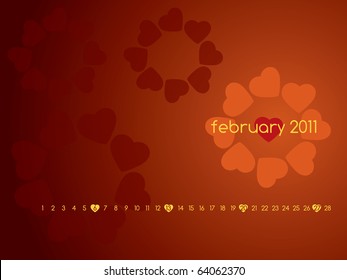 Monthly calendar for 2011 - February in editable vector format