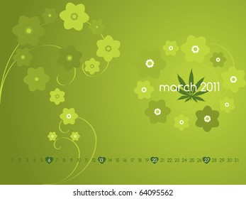 Monthly calendar for 2011 -March in editable vector format