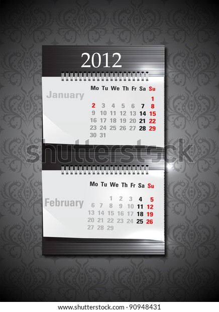 Monthly Calendar 12 January February Stock Vector Royalty Free Shutterstock