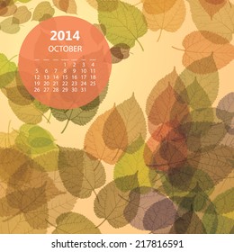 Monatlicher Kalender 2014, Oktober - Vektorgrafik-Design