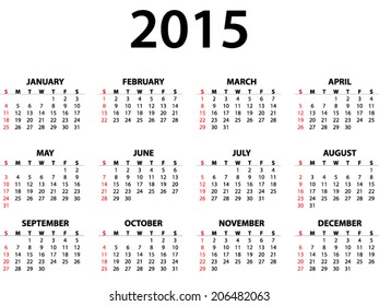 monthly calendar for 2015