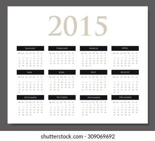 Monthly calendar 2015, vector eps10 illustration
