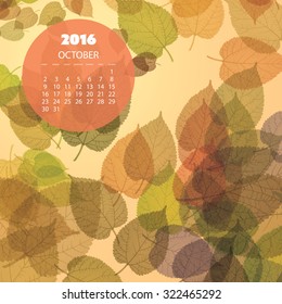 Monthly Calendar 2016, October - Vector Illustration Design