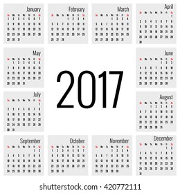 Monthly Calendar for 2017.  