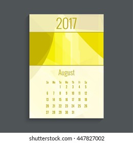 Monthly calendar for 2017. Months August.