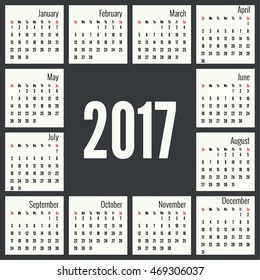 Monthly Calendar for 2017.  Simple month grid template. Vector