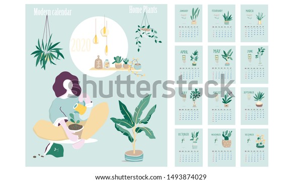 Monthly Calendar 2020 Cute Printable Creative Stock Vector (Royalty ...