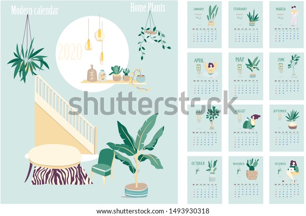 Monthly Calendar 2020 Cute Printable Creative Stock Vector (Royalty ...