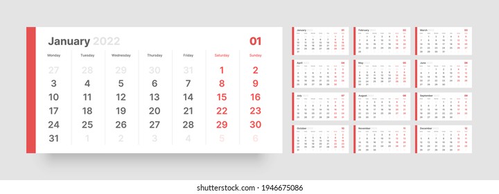 18 Month Calendar 2022 Calendar 2022 Images, Stock Photos & Vectors | Shutterstock