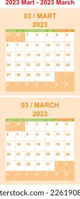 Monthly calendar for 2023 year.