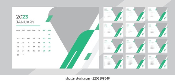 Monthly calendar for 2023 year. Week Starts on Monday.
