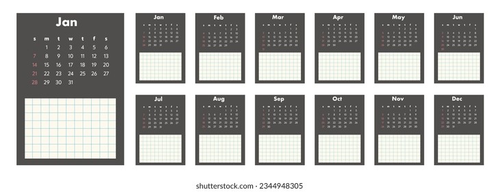 Monthly calendar for 2024. vertical calendar. The week starts on Sunday.