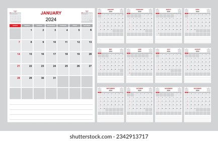 Monthly Calendar 2024, week starting sunday