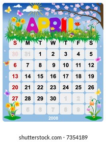 Monthly calendar April - Vector file contains separate layers: US Style, start on Sunday + Europe Style, start in Monday.