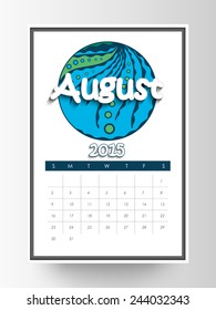 Calendario mensual de agosto de 2015 sobre fondo blanco.