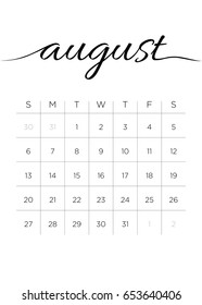 Monthly Calendar August 2017