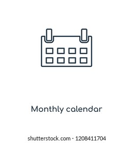 Monthly calendar concept line icon. Linear Monthly calendar concept outline symbol design. This simple element illustration can be used for web and mobile UI/UX.