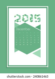 Monthly calendar of December 2015 for New Year celebration.