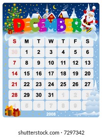 Monthly calendar December - Vector file contains separate layers: US Style, start on Sunday + Europe Style, start in Monday.